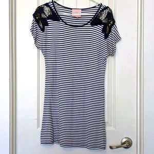 Blue and white striped cotton dress